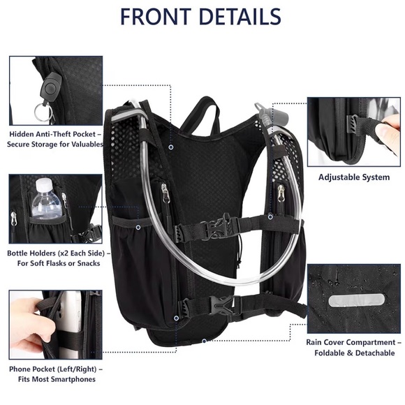 Zavothy Hydration Backpack, 1.5L Hydration Pack for Hiking, Cycling & Running - Picture 3 of 7